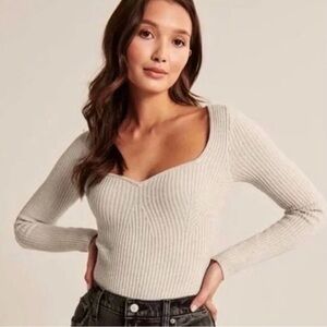 Abercrombie & Fitch Ribbed Light Gray Sweater Bodysuit